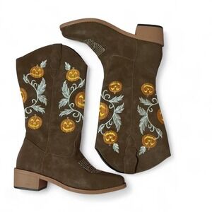 Pumpkin‎ Cowboy Boots Embroidered Halloween Western Boots Festival Women 38